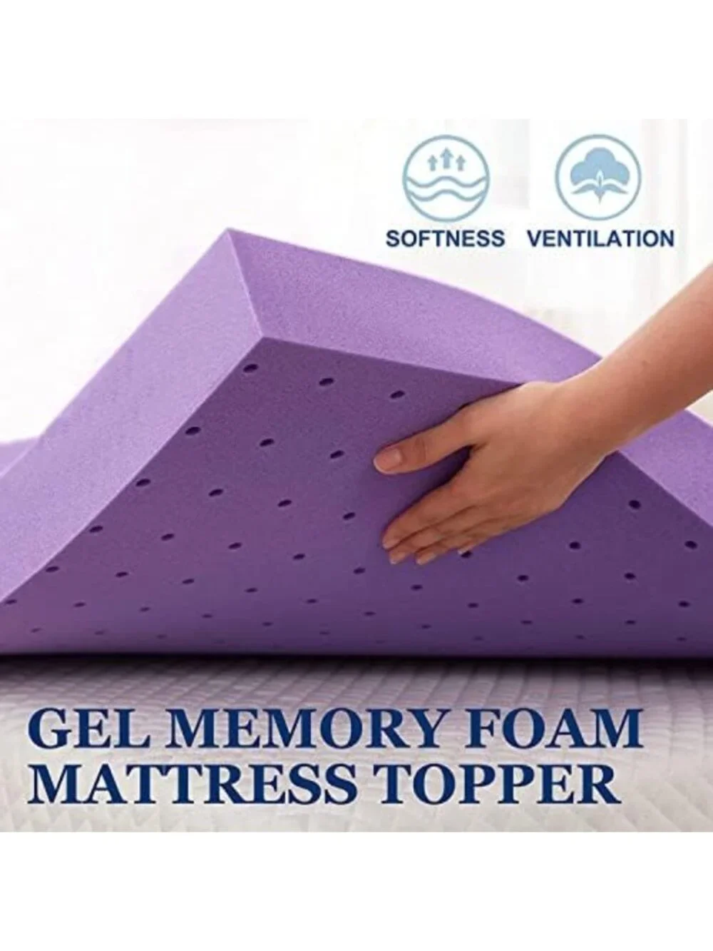 Queen Gel Memory Foam Mattress Topper - Soft, Ventilated, Pressure Relief Pad